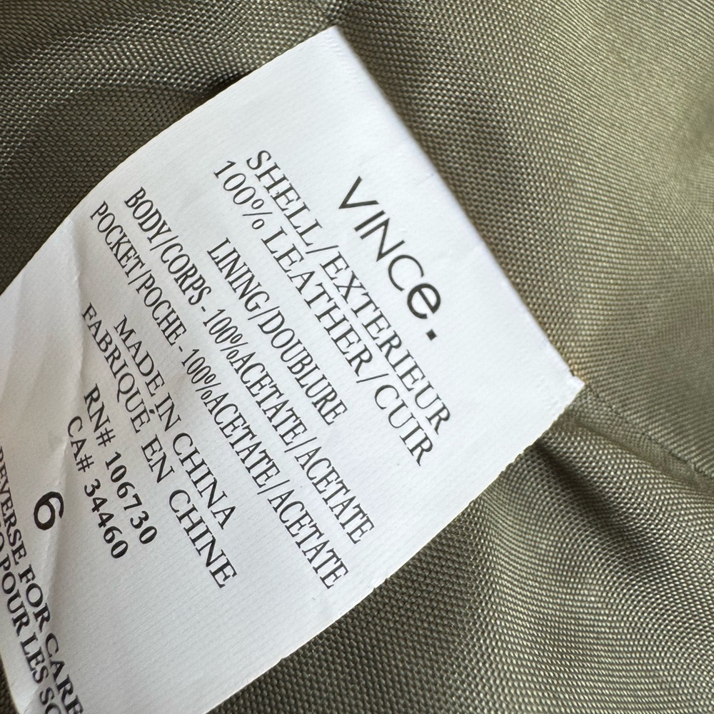 VINCE Saddle Olive Green Leather Jacket Size 6 - Picture 7 of 11